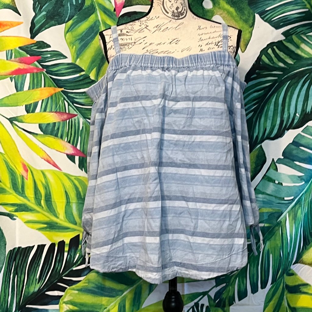 Lane Bryant 18/20 Chambray Cold Shoulder Summer Spring Long Sleeve Blouse